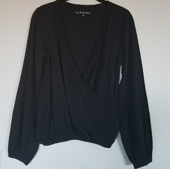 For Love And Lemons Tops - FOR LOVE & LEMONS Surplice Front Long Sleeve Top In Black XS.